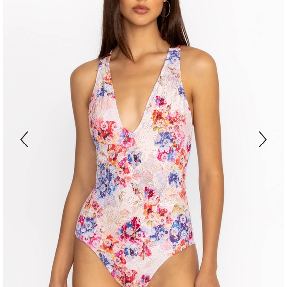 Johnny Was S Summer Days Eyelet cross back one piece swimsuit - Picture 3 of 4